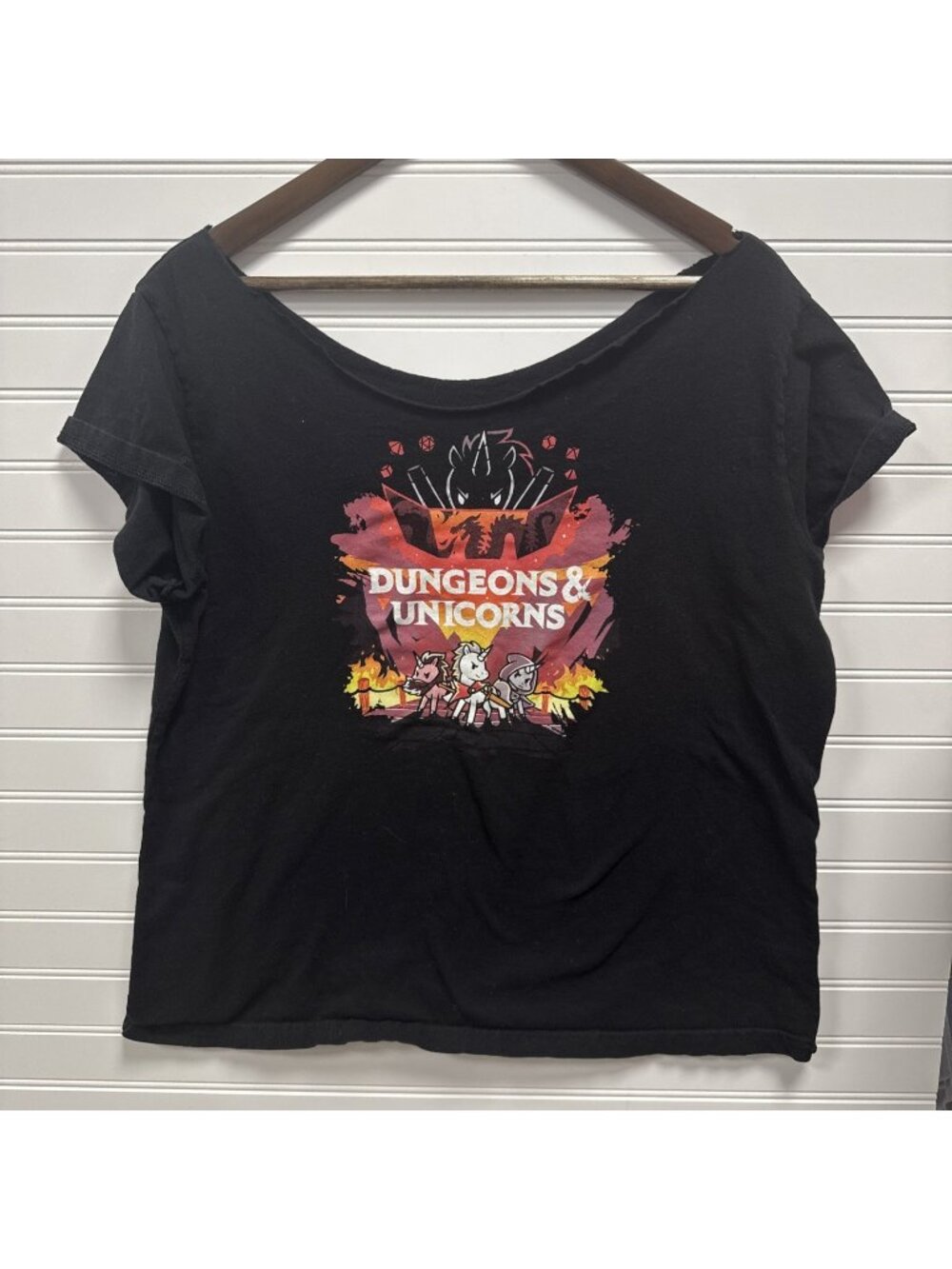 TEE Turtle T-Shirt Dungeons & Unicorns Cute Doodle Cut Neckline Black Womens XL